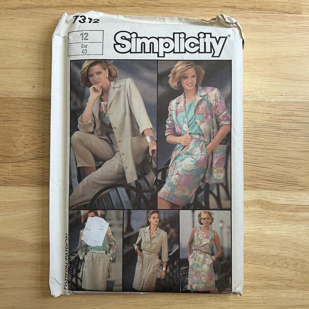 Vintage 1985 Simplicity Pattern 7312 Dress Jacket Skirt Size 18 To 20 UNCUT
